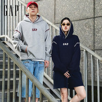 Gap 男女装秋镶边贝壳绣宽松连帽加绒卫衣  海军蓝