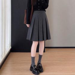 雅鹿 美拉德咖色毛呢半身裙女2026新款秋冬季高腰a字半裙羊毛百褶