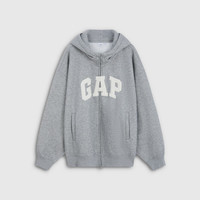 Gap 女装 logo加绒连帽宽松开衫卫衣外套 灰色