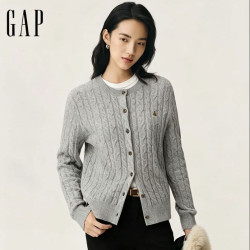 Gap 女士布莱纳熊绞花肌理圆领针织开衫