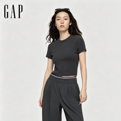Gap 女装莫代尔混纺logo刺绣 修身圆领短袖T恤