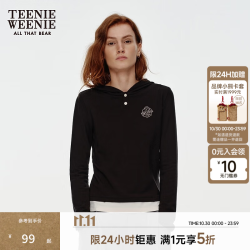 TEENIE WEENIE 小熊长袖T恤女2024年立体修身连帽T恤打底衫 黑色 155/XS