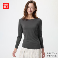 优衣库 HEATTECH圆领T恤/长袖女装保暖衣秋衣内衣485811 08 深灰色 M