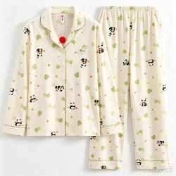 芬腾 100％纯棉高品质开衫家居服套装 FJ27931292 米雪杏 M