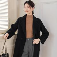 DEBRAND 秋季双面呢女式大衣女式翻领休闲外套小个子中长款上衣