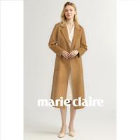 Marie Claire 经典西装领羊毛大衣长款秋冬偏修身款女式大衣