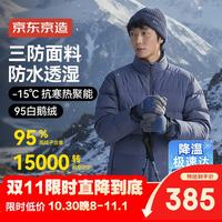 京东京造 到手价344 3元 京东京造三防鹅绒服羽绒服男款工装面包服男士外套新年衣服 立领层云蓝