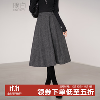 晚白 通勤优雅格雷灰绵羊毛半身裙女2026秋冬款高腰A字大摆中长裙 深灰色 M