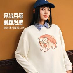 安踏 休闲卫衣女款正品百搭宽松印花套头衫学院风官方长袖运动上衣