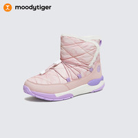 moodytiger 儿童雪地靴保暖拒水冬男童鞋子防滑耐磨p棉女童靴子 山印粉 34