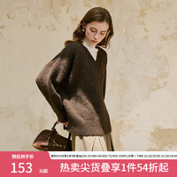 范思蓝恩 慵懒V领毛针织衫冬装新款加厚
