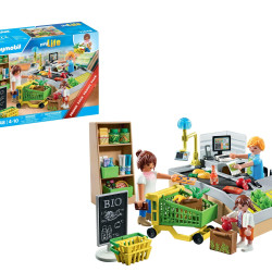 Playmobil 摩比世界 有机超市玩具套装 儿童角色扮演 食品主题购物场景 65件套装