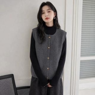 真维斯 小香风针织马甲女金扣无袖开衫宽松休闲显瘦叠穿外搭背心