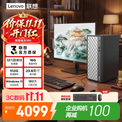 联想 瑞天900 商用办公台式电脑台式机主机(酷睿i3-12100 16G DDR5 512G SSD Win11 键鼠)23.8英寸全套