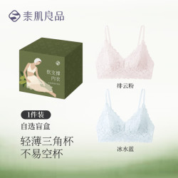 素肌良品 无钢圈聚拢防下垂收副乳美背三角杯文胸内衣女秋冬送女友 冰水蓝 M