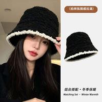 Cgediao 冬季高级黑色帽子女撞色保暖盆帽ins护耳水桶帽加绒秋冬针织帽