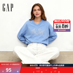 Gap 【刺绣V领】女装logo宽松卫衣休闲上衣 714869
