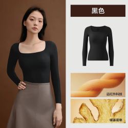 YOUKESHU 女士保暖暖姜肌底衣10A抗菌远红外科技磨绒款女 黑色