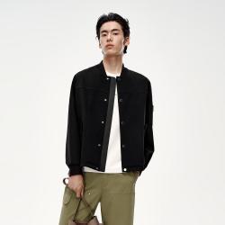 太平鸟 男装秋款肌理提花pu皮拼接外套男式夹克
