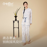 金利来 莫代尔睡衣女长袖长裤家居服女印花翻领可外穿套装睡衣女 糖霜白 L (165)