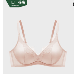 松山棉店 山茶花真丝文胸桑蚕丝柔软性感蕾丝7A抑菌  桃粉-