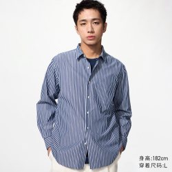 优衣库 优质长绒棉条纹衬衫/长袖优衣库男装女装/衬衣空调衫488790