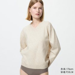 可机洗V领针织衫优衣库女装毛衣毛衫486320