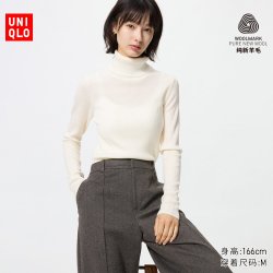 精纺美利奴羊毛罗纹两翻领针织衫优衣库女装毛衣毛衫485305
