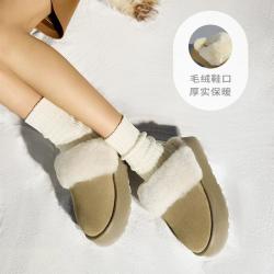 他她 厚底加绒拖鞋女鞋外穿保暖毛毛鞋单鞋雪地靴女