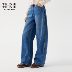 TEENIE WEENIE 小熊 女装冬季时髦宽松柔软舒适刺绣香蕉裤牛仔裤长裤 深蓝色