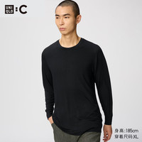 优衣库 HEATTECH EXTRA WARM混纺圆领T恤/9分袖男装9%羊绒481441 481441/09黑色 S
