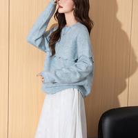 唐狮 26秋冬女士针织温柔系花瓣边设计圆领套头毛衣
