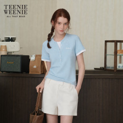 TEENIE WEENIE 小熊 女装圆领T恤夏季松弛感美式亨利领短袖 浅蓝色