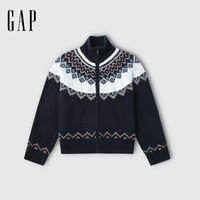 Gap 女装冬季款宽松全拉链费尔岛针织开衫 海军蓝