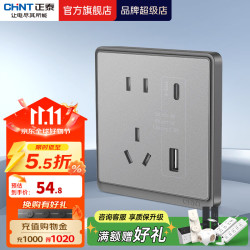 正泰 开关插座面板带USB-type-C网线墙面5孔空调墙壁全屋套餐6M幻银灰 USB+TYPC五孔10A