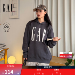 Gap 男女装2026秋新品潮流logo印花抓绒连帽宽松卫衣1SS623908 黑灰色 L (175/96A)亚洲尺码