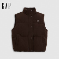 Gap 女装 logo刺绣宽松灯芯绒立领羽绒 深棕