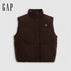 Gap 女装 logo刺绣宽松灯芯绒立领羽绒 深棕