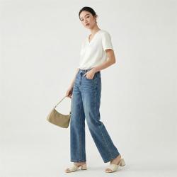 茵曼 时尚复古高腰显瘦牛仔裤女2026春秋款通勤百搭宽松直筒裤子