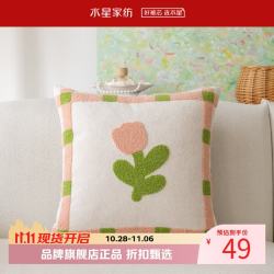 水星家纺 抱枕法式田园风客厅沙发刺绣花卉靠垫 居家办公室午睡小枕芯靠垫  春日花境靠垫(柔粉色) 45