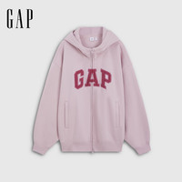 Gap 女装 logo加绒连帽宽松开衫卫衣外套 粉色