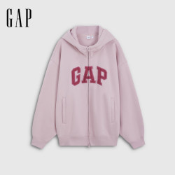 Gap 女装 logo加绒连帽宽松开衫卫衣外套 粉色
