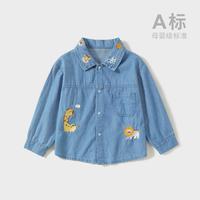 宜爽儿 男童长袖牛仔衬衫春秋季纯棉新款衣服儿童上衣小宝宝外套女童衬衣