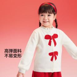 巴拉巴拉 童装新年红色国风蝴蝶结女童毛衣儿童毛衫开衫春装新中式针织上衣