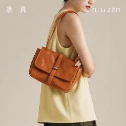 裘真 001邮差包女复古休闲单肩斜挎包植鞣牛皮通勤包包小号 大象灰-小号