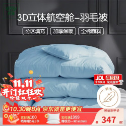 然牌 白鸭毛羽毛绒丝 防钻毛冬季保暖羽毛被 约5斤150x200cm蓝色