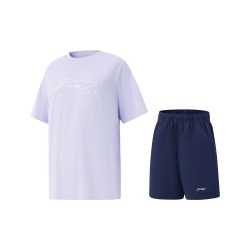 LI-NING KIDS 李宁童装儿童套装2026秋季新款女童秋装短袖短裤两件套速干运动服