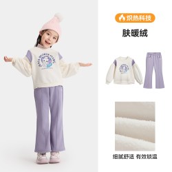 安踏 儿童女童套装2026冬季新款保暖舒适宝宝加绒卫衣长裤卡通休闲