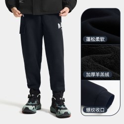 安踏 儿童男童加绒加厚裤子秋冬款2025冬季棉裤长裤卫裤运动裤