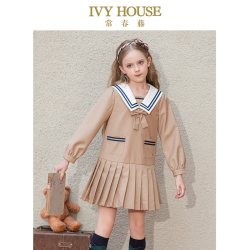 IVY HOUSE 儿童装女童连衣裙秋季款 海军领梭织百褶裙连衣裙